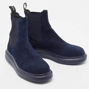 Alexander McQueen Navy Blue Suede Hybrid Chelsea Boots